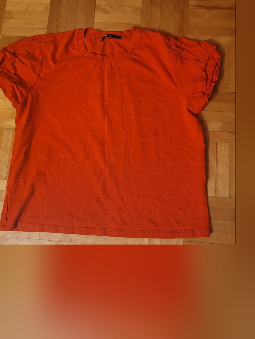 Zara Bright Orange Puff-Sleeve Crewneck Top